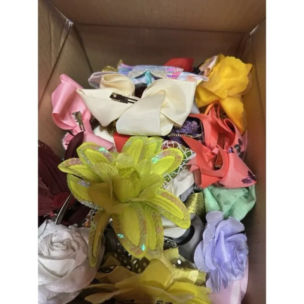 Bulk Lot Assorted Hair Bows Flower Clips Sequin Ribbon Accessories Multi Color